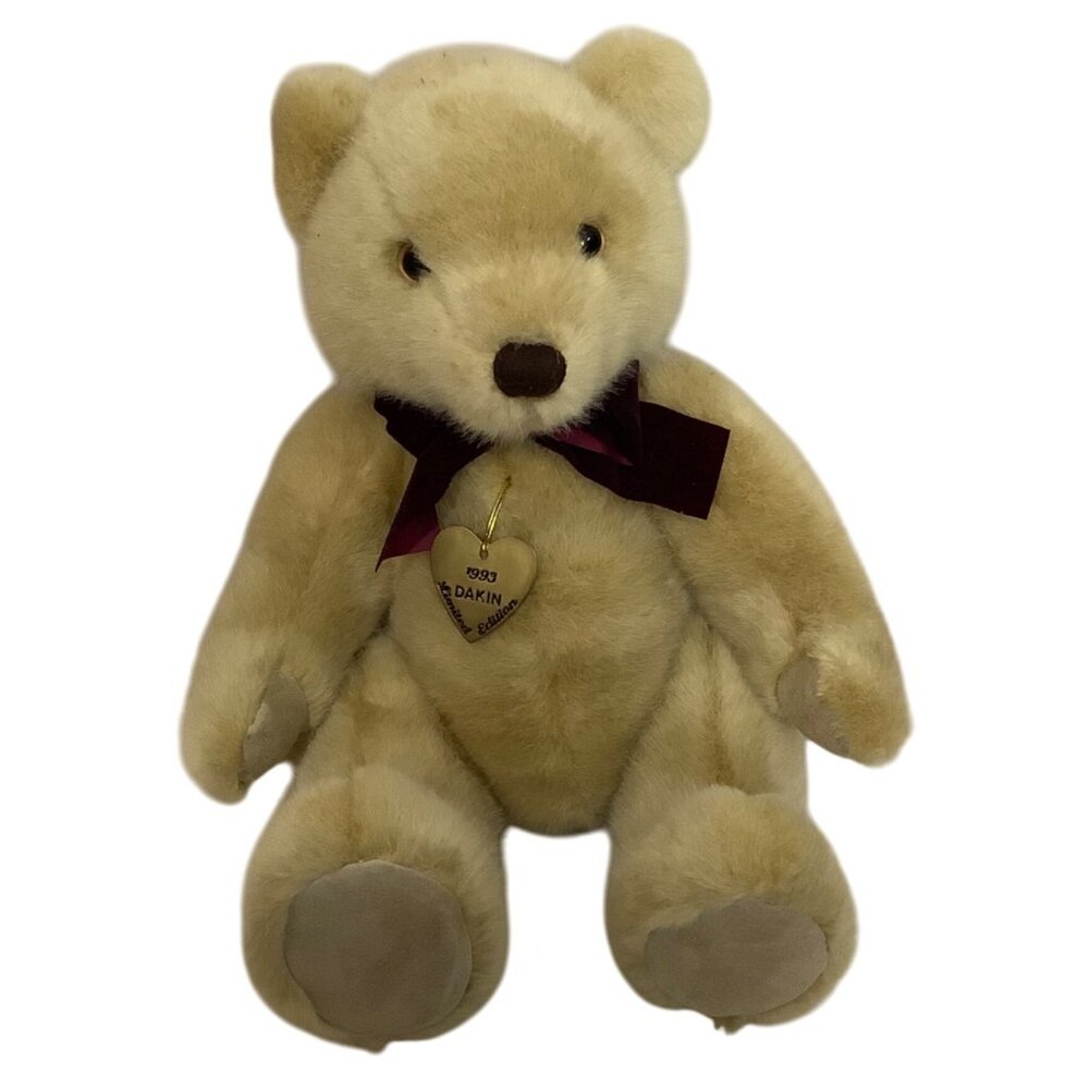 Vtg 1993 Dakin Baxter Teddy Bear Plush Burgundy Bow Heart Tag 16" Fully Jointed